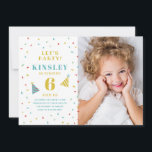 Sprinkles Kids Foto Geburtstagsfeier Einladung<br><div class="desc">Eine whimsical Kids Foto Geburtstagsfeier mit Regenbogensprinkles,  großen Namen,  Alter und Party Hüten.</div>