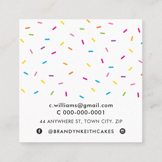SPRINKLES Modernes, niedliches und fröhliches Part Quadratische Visitenkarte (Rückseite)