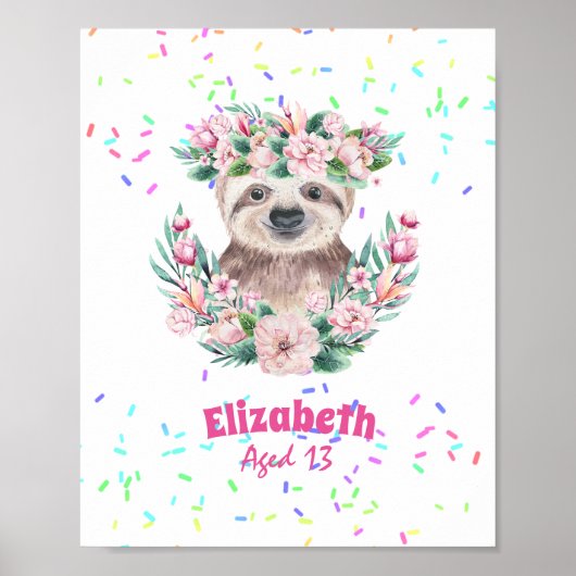 Sprinkles SLOTH Boho Girls Pink Blume Geschenke Ni Poster (Vorne)