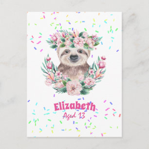 Sprinkles SLOTH Boho Girls Pink Blume Geschenke Ni Postkarte