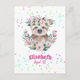 Sprinkles SLOTH Boho Girls Pink Blume Geschenke Ni Postkarte
