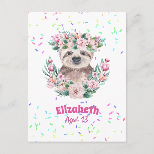 Sprinkles SLOTH Boho Girls Pink Blume Geschenke Ni Postkarte (Vorderseite)