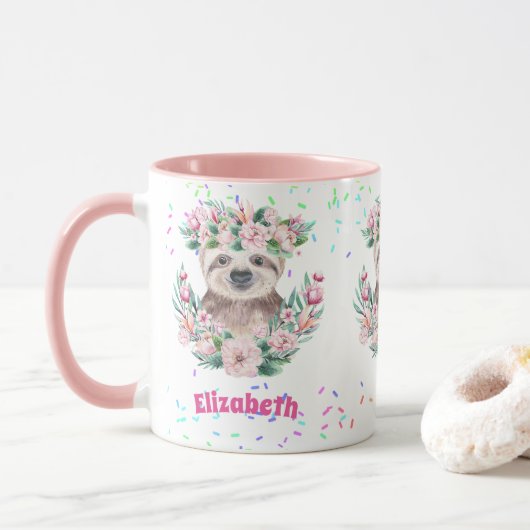 Sprinkles SLOTH Boho Girls Pink Blume Geschenke Ni Tasse (Mit Donut)