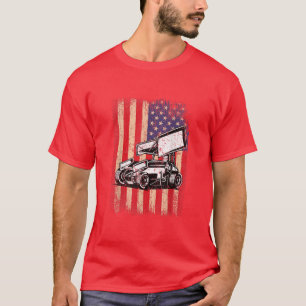 Sprint Car Dirt Track Racing USA Flag Veterans Day T-Shirt
