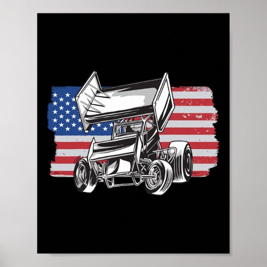 Sprint Car Racing Usa Flag  Poster (Vorne)