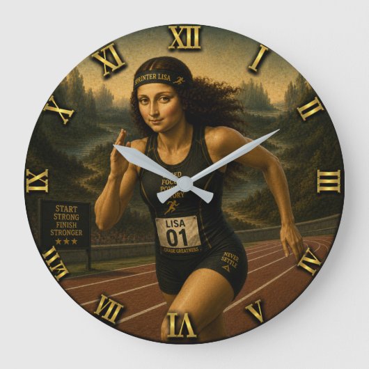 Sprinter Funny Mona Lisa Track & Field Athletes Große Wanduhr (Vorderseite)
