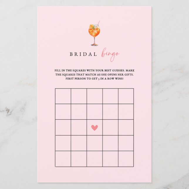 Spritz Brautparty Bridal Bingo Game Card (Vorderseite)