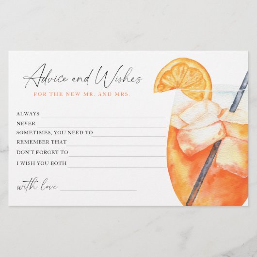 Spritz-Brautparty - Rat und Wünsche Briefpapier (Vorderseite)