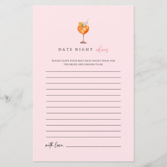 Spritz Date Night Ideas Brautparty Game (Vorderseite)