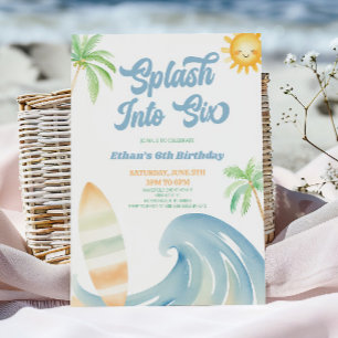Spritz hinein in Six Beach Surf Blau 6. Geburtstag Einladung