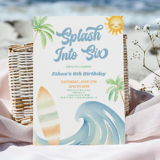 Spritz hinein in Six Beach Surf Blau 6. Geburtstag Einladung