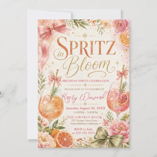 Spritz in Bloom Geburtstagsfeier Einladung (Vorderseite)
