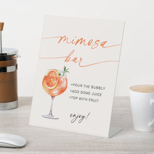 Spritz Mimosa Bar Modern Calligraphy Table Sign Sockelschild (In SItu)