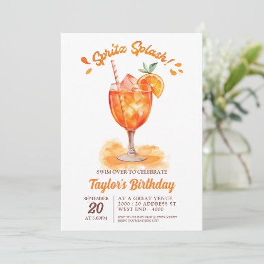 Spritz Splash Watercolor Cocktail Pool Party Einladung (Stehend Vorderseite)
