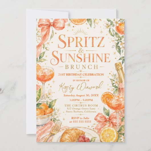 Spritz & Sunshine 21. Geburtstagsbrunch Einladung (Vorderseite)