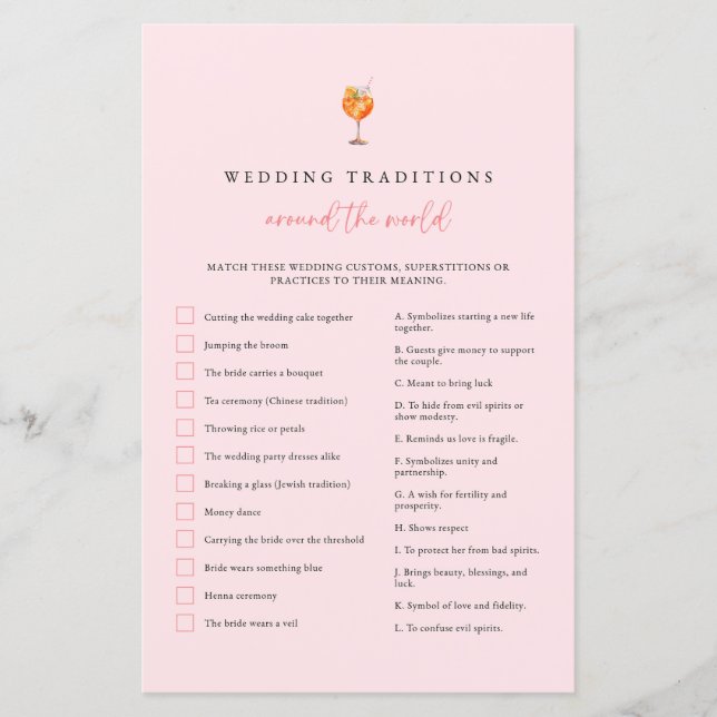 Spritz Wedding Traditions Brautparty Game (Vorderseite)