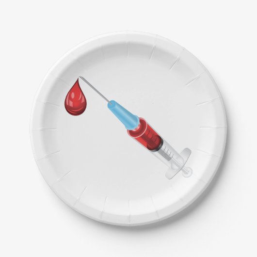 Spritze mit rotem Tropfen Pappteller (Vorderseite)