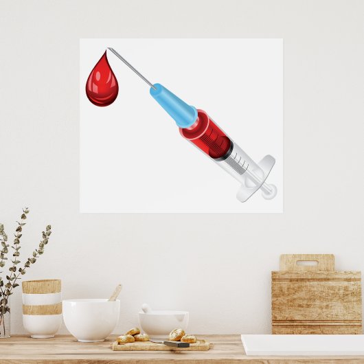 Spritze mit rotem Tropfen Poster (Küche)