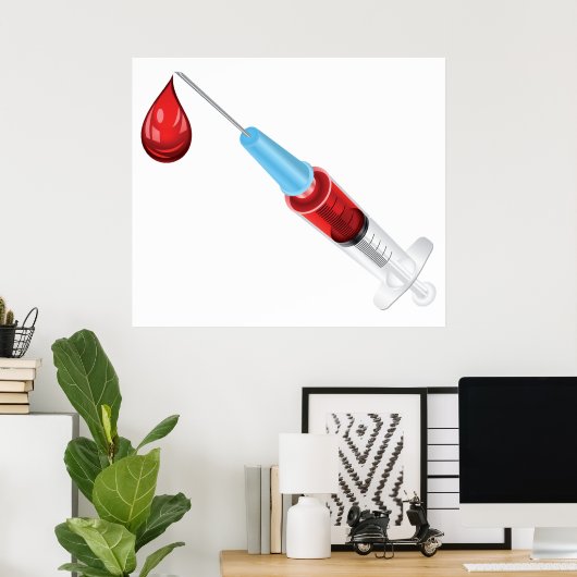 Spritze mit rotem Tropfen Poster (Heimbüro)