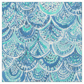 SPRITZEN blaue Aquarell-Meerjungfrau-Skalen Stoff (Nahaufnahme)