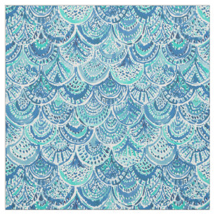 SPRITZEN blaue Aquarell-Meerjungfrau-Skalen Stoff
