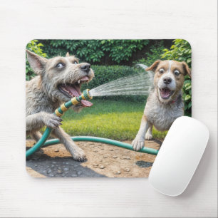 Spritzen von Wasser mit Gartenschlauch Mousepad