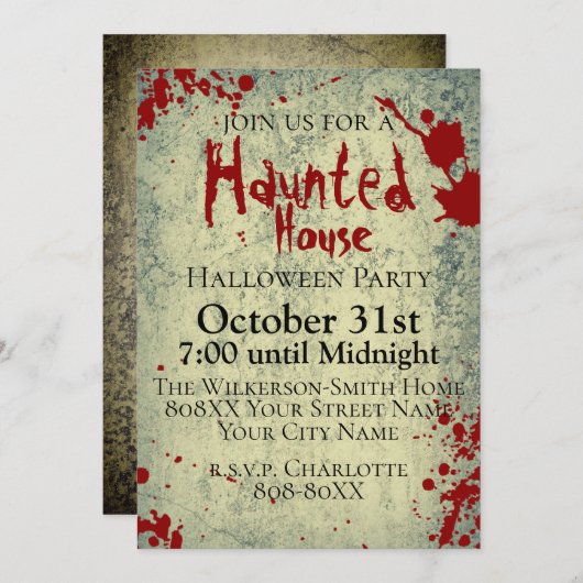 Spritzer auf Spuk Halloween aus Beton Einladung (Vorne/Hinten)