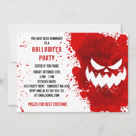 Spritzer aus rotem Blut Creepisches Halloween-Part Einladung (Vorderseite)