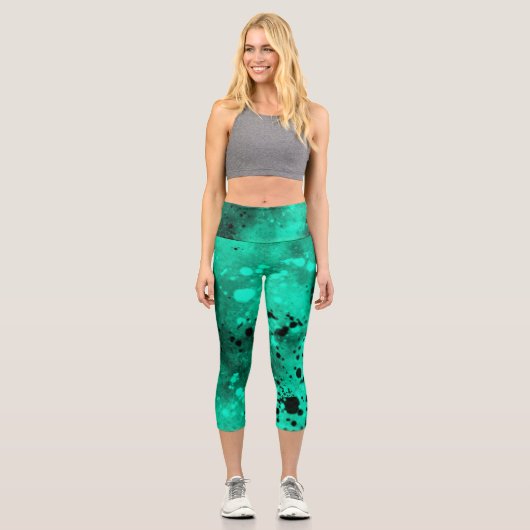 Spritzer-Effekt Grün/Schwarz Capri Leggings (Vorderseite)