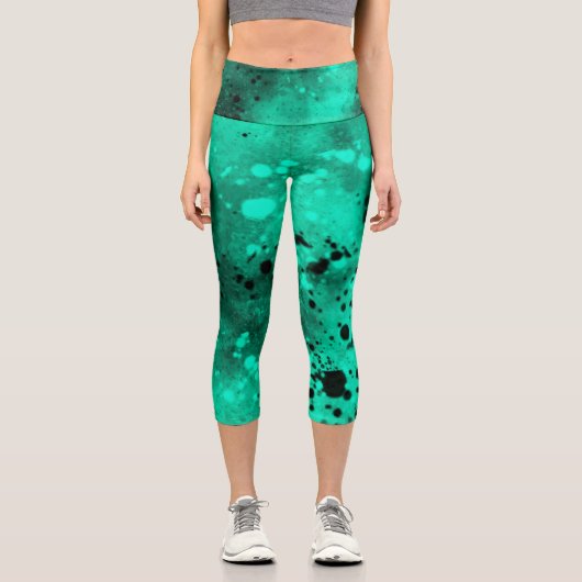 Spritzer-Effekt Grün/Schwarz Capri Leggings (Vorderseite)