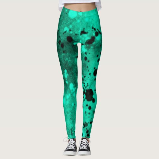 Spritzer-Effekt Grün/Schwarz Leggings (Vorderseite)