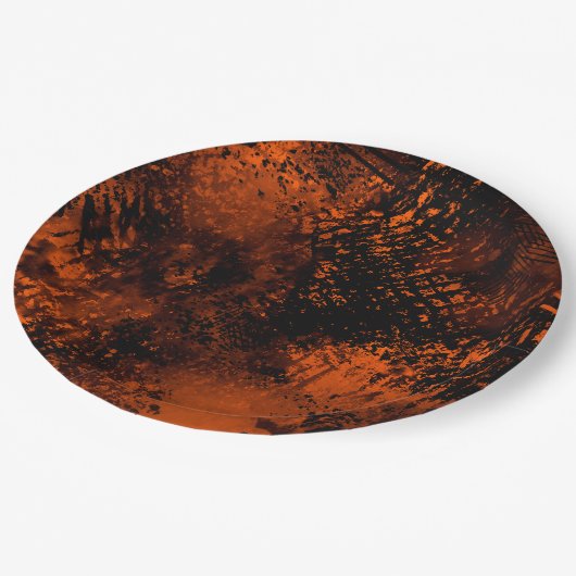 Spritzer-Effekt Orange & Black Pappteller (Schrägansicht)