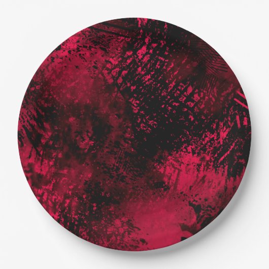 Spritzer-Effekt Rot und Schwarz Pappteller (Vorderseite)
