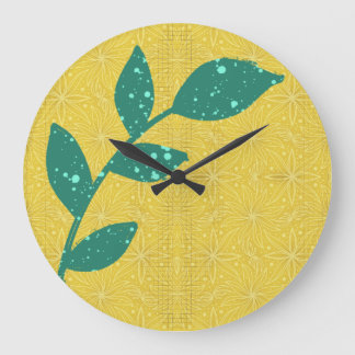 Spritzer Grünes Blatt auf der gelben Blumenallee Große Wanduhr