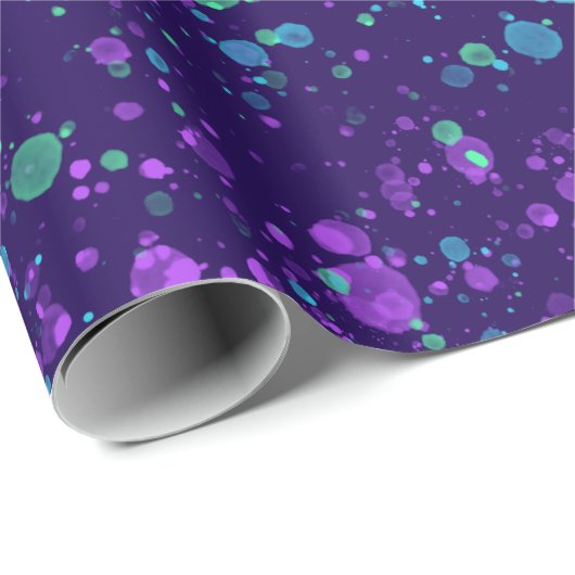 Spritzer in Aquarellfarben auf dunklem Lila Umschl Geschenkpapier (Rolleneckpunkt)