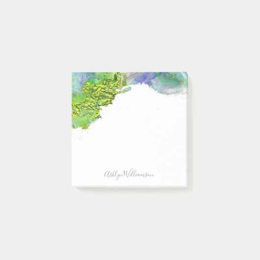 Spritzer in Aquarellfarben, modernes Blau und Aqua Post-it Klebezettel (Vorderseite)