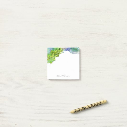 Spritzer in Aquarellfarben, modernes Blau und Aqua Post-it Klebezettel (Auf Schreibtisch)