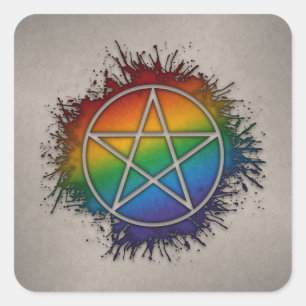 Spritzer-LGBTQ-Pride-Rainbow-Pentagramm-Symbol Quadratischer Aufkleber