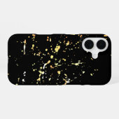 Spritzer mit Goldfarbe auf schwarz iPhone 16 Hülle (Rückseite (Horizontal))