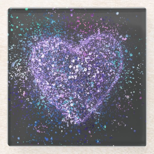 Spritzer Paint Lila Heart Glasuntersetzer (Vorderseite)