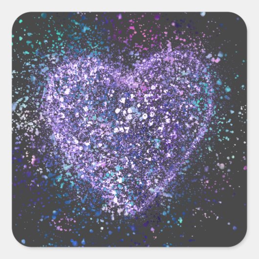 Spritzer Paint Lila Heart Quadratischer Aufkleber (Vorderseite)