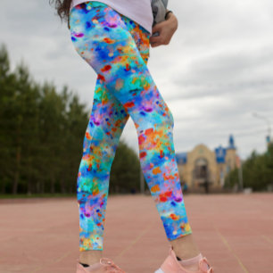 Spritzer Paint Rainbow of Bright Color Background Leggings