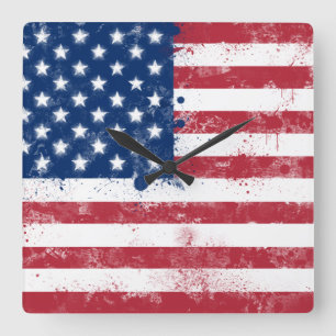 Spritzer Painted American Flag Quadratische Wanduhr