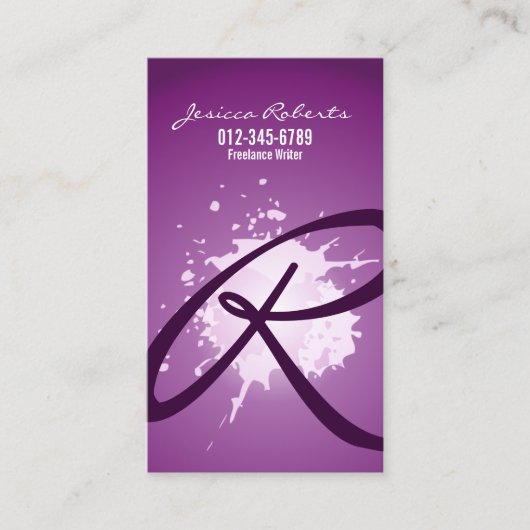 Spritzer Script Monogram Lila Business Card Visitenkarte (Vorderseite)