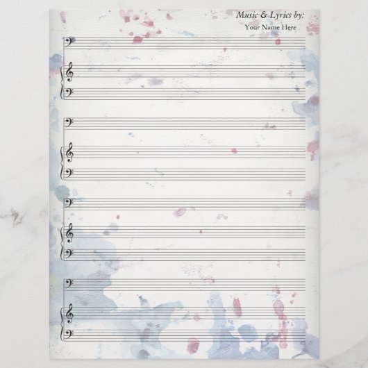 Spritzer von Aquarellfarben Blank Sheet Music Bass (Vorderseite)