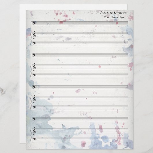 Spritzer von Aquarellfarben Blank Sheet Music Bass (Vorne/Hinten)
