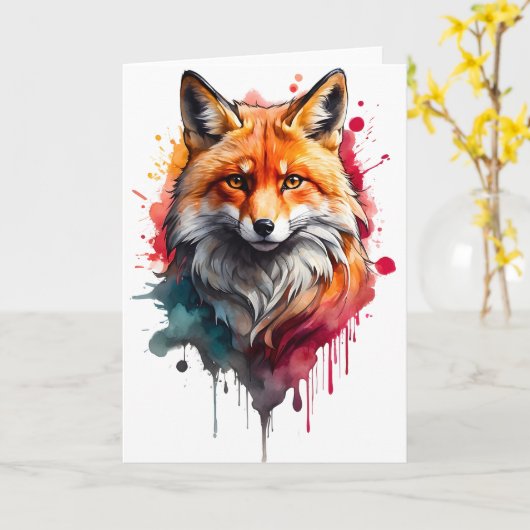 Spritzer Wasserfarbener Fox Karte (Gelbe Blume)