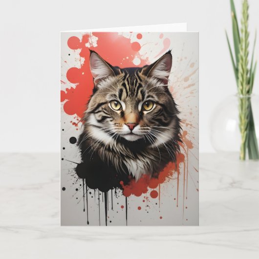 Spritzer Watercolor Tabby Rot und Schwarz Karte (Vorderseite)