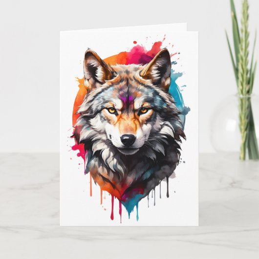 Spritzer Watercolor Wolf Portrait Splash Tinte Lee Karte (Vorderseite)