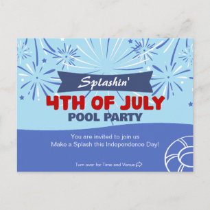 Spritzige 4. Juli Poolparty Einladungspostkarte